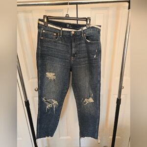GAP Blue Straight Leg Jeans with Vintage Distressing